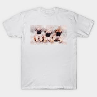 Pug Puppies. Dog Watercolor Portrait 01 T-Shirt